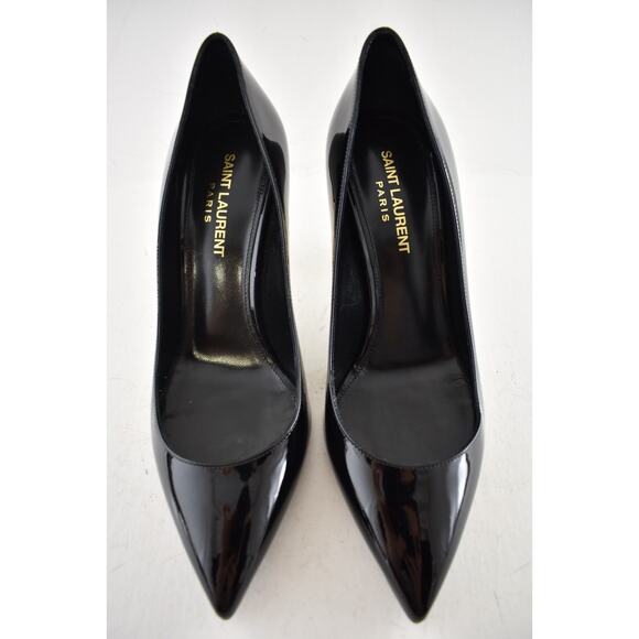Saint Laurent Opyum 85 Black Patent Leather Gold YSL Logo Pointed Heel Pump 36 - Picture 8 of 16